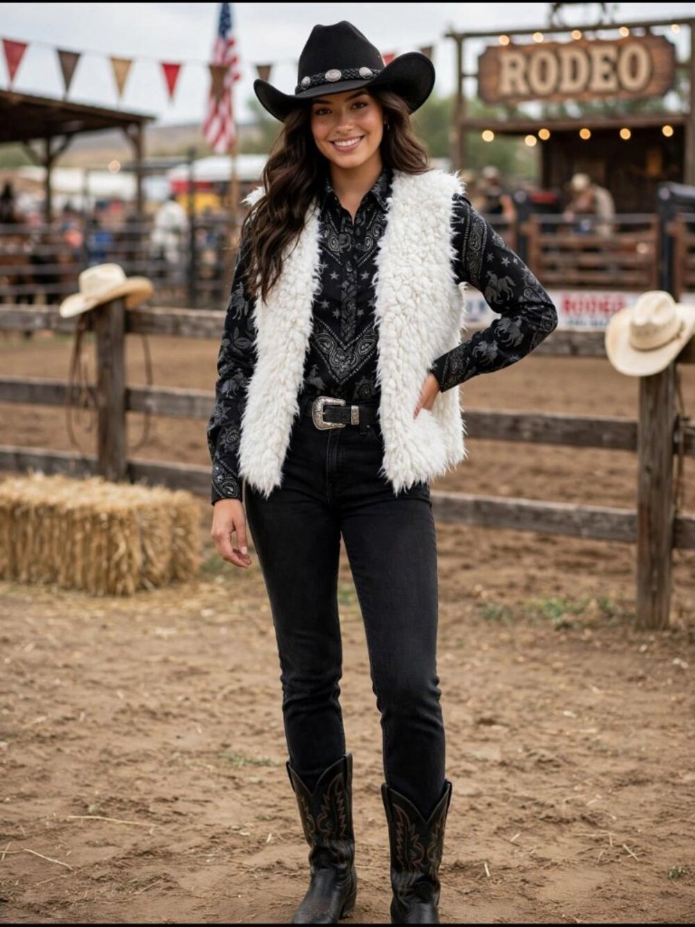 Ambiance Faux Fur Women’s Med White Shaggy Boho Festival Western Open Front Vest